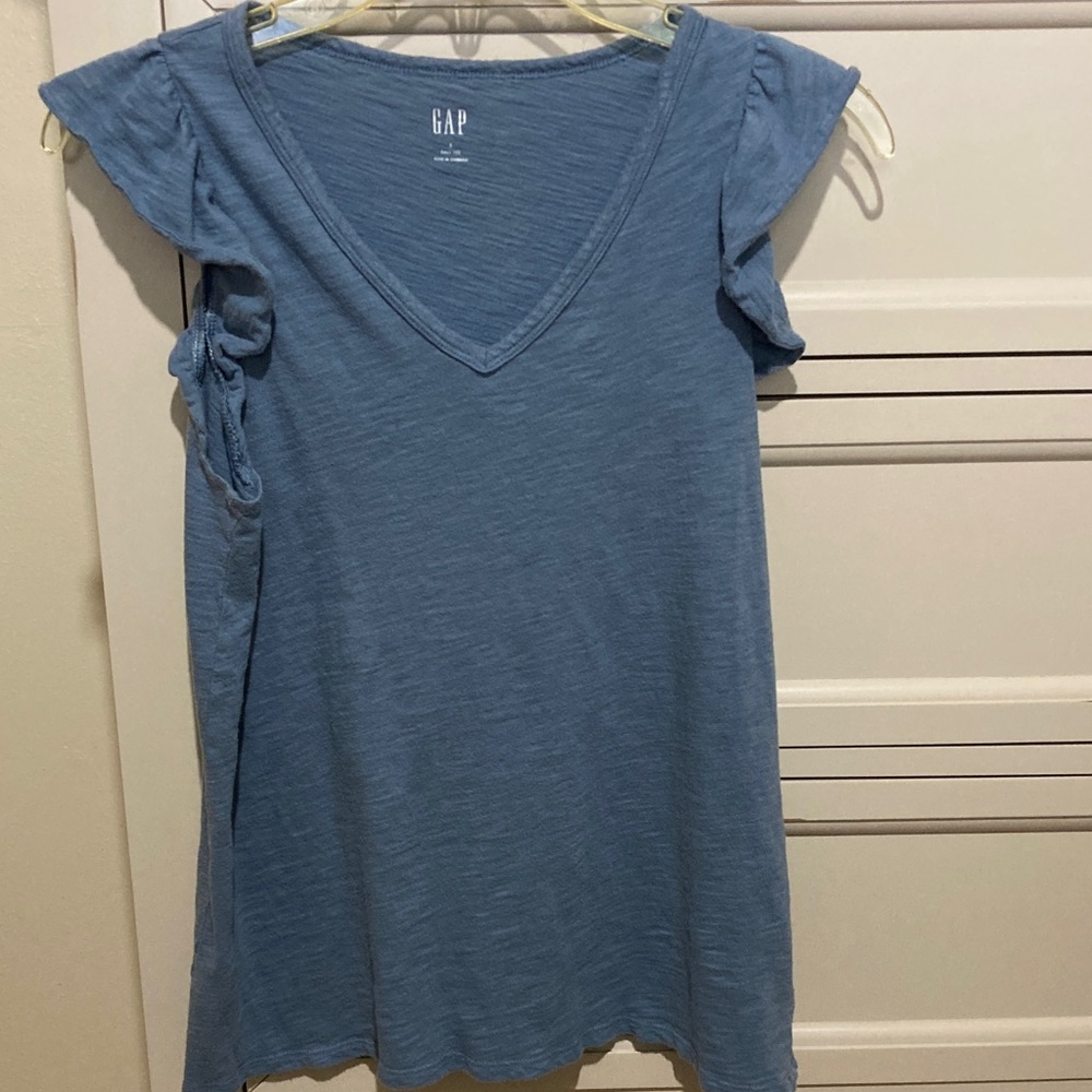 GAP Women's Easy Tee Soft Blue Flutter Sleeve Size S